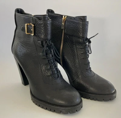 Botines Fratelli Rossetti para mujer de cuero con cordones y cinturón negros talla 9 Foto 1 de 4