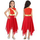 Kids Girls Costume Worship Gown Patchwork Dancing Dress Asymmetrical Hem Modern