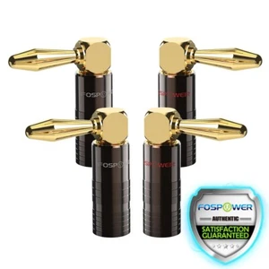 [2 Pair] Dual Screw Gold Plated Speaker Cable Connector Right Angle Banana Plug - Picture 1 of 6