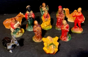 Vintage 12 Piece Christmas Nativity Scene Set Hong Kong Hollow Hard Plastic - Picture 1 of 10