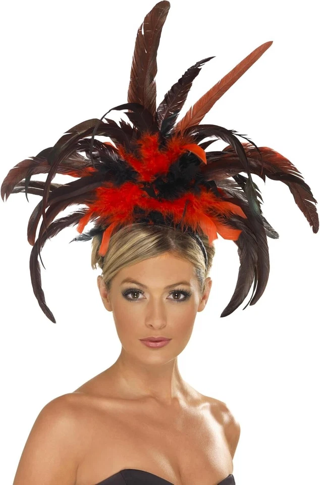 Smiffys Burlesque Headband, Black & Red with Feather Plumes, 1920's Razzle Fancy - Image 1 of 1