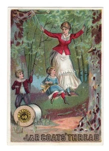 J&P Coats Spool Thread Mother Boy and Girl Swing Victorian Trade Card - Picture 1 of 2