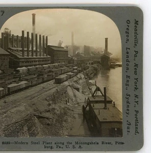 Planta de acero moderna Monongahela River Pittsburg PA Keystone Stereoview  - Imagen 1 de 3