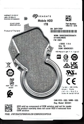 ST1000LM035 P/N: 1RK172-570 F/W: EB01 S/N: ZKP1T 1TB NOV 2021 THAILAND SEAGATE - Image 1 of 2