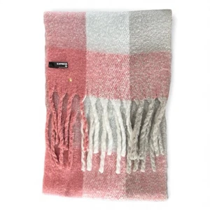 Express Classic Plaid White Pink Blanket Scarf Fringe Fuzzy Wrap Large One Size - Picture 1 of 7