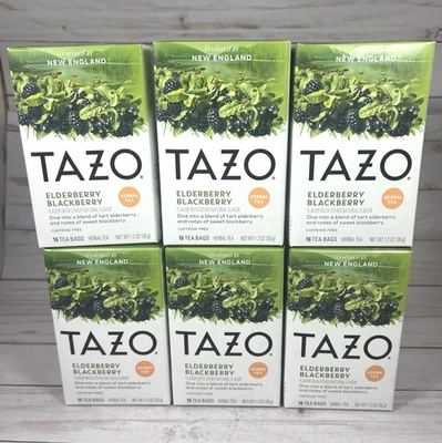 Tazo Elderberry Blackberry Herbal Tea Bags 16 Count (6 Pack) BB 11/26/25 - Image 1 of 4