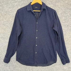 Theory Murray Button Shirt Mens Medium Ice Pick Dotted Navy Blue Cotton - Picture 1 of 11