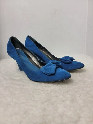 Zapatos de tacón alto para mujer Sergio Rossi talla 7,5 azul gamuza moño acento  Foto 1 de 4
