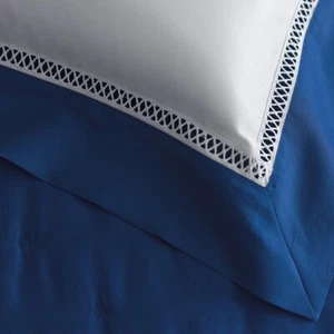New Yves Delorme Walton Sapphir Duvet Cover 102"x87" Super King Blanc White Blue - Picture 1 of 21