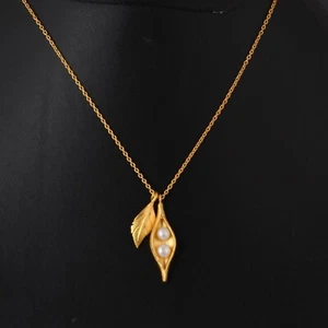 Seapod Gemstone Necklace Gold Plated Leaf Pendent With Adjustable Long Chain - Picture 1 of 12