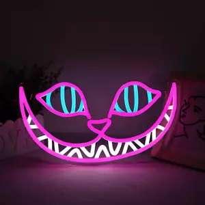 Letreros de neón de gato de Cheshire Alicia en el país de las maravillas luz de neón para decoración de arte de pared, sonrisa - Imagen 1 de 8