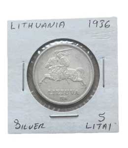 mw25848 Lithuania; Silver 5 Litai 1936 Dr. Jonas Basanavicius  KM#82 - Picture 1 of 2