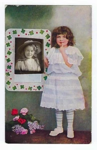 Postal de principios de 1900 niña con foto de niña sin publicar - Imagen 1 de 2
