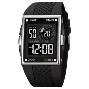 Fashion Digital LED Watches Mens Rectangle Waterproof Rubber Date Sports Watch - Picture 1 of 19