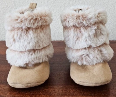 Stepping Stones Brown Baby Fur Boots moccasins, Faux Suede - Image 1 of 4