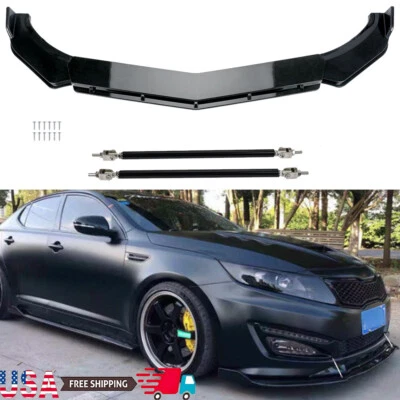 For Kia Optima Glossy Black Front Bumper Lip Spoiler Splitter Kit + Strut Rods Foto 1 de 4
