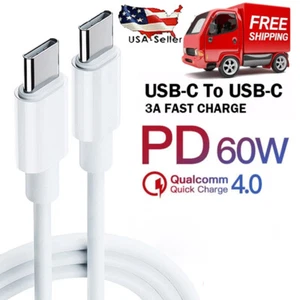 3ft 60W USB-C to USB-C Cable Fast Charger PD Type-C Data Sync Cable Rapid Charge - Picture 1 of 12