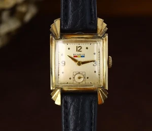 Benrus Vintage Manual Wind Art Deco Circa 1950s Silvery Dial - 10kt Gold Tone - Picture 1 of 12
