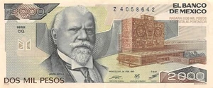 Mexico  2000  Pesos  24.2.1987  Series  CQ  Prefix Z  Circulated Banknote N #41 - Picture 1 of 2