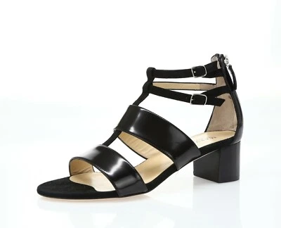 Marvin K Nola Women's black polished leather/ suede strappy sandals sz. 8 - Image 1 of 4