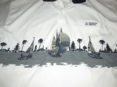 Camisa polo vintage Donna St. Martin velero y palmeras talla L Maarten Island Foto 1 de 4