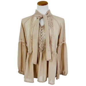 Angie Vintage Inspired Romantic Lace & Long Sleeve Sheer Blouse Top - Picture 1 of 11