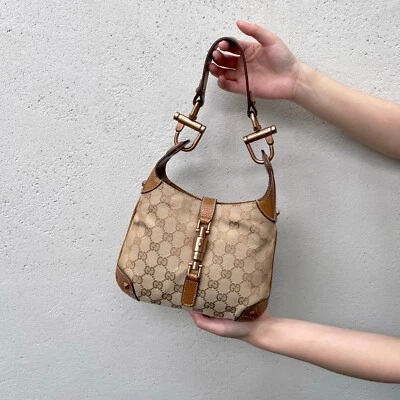 РЕДКАЯ☆☆☆Auth GUCCI GG холст Jackie PM наплечная сумка коричневый и золотой - Изображение 1 из 4