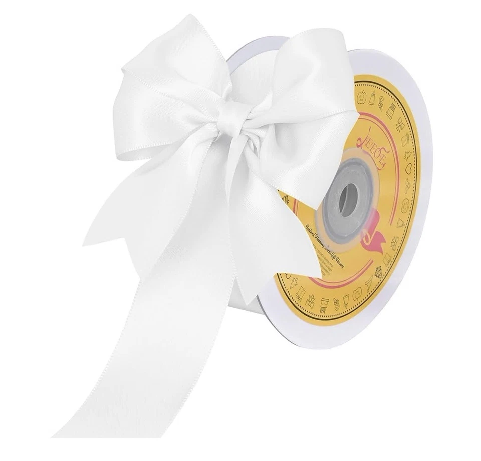 LEEQE White Double Face Satin Ribbon 1 inch X 50 Yards Spool M88 - Image 1 of 1