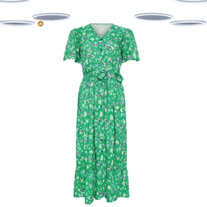 Ex M&Co Damen Maxikleid mit Blumenmuster Kurzarm - Grün (Defekt) - Bild 1 von 4