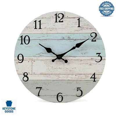 Reloj de pared silencioso de madera azul usado costero de 12 pulgadas Foto 1 de 4