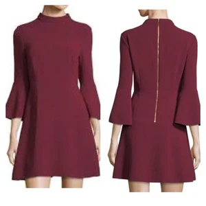 RACHEL ZOE Califa Mock Neck Crepe Fit & Flare Mini Dress Sangria Red Sz 4 - Picture 1 of 10