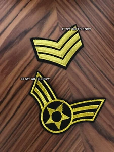 SET of 2 Iron-On Embroidered Army Appliqué Patch - Military Army Sergeant Stripe - Picture 1 of 6