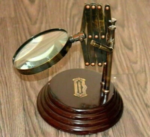 Maritime antike Lupe Vintage Messing Lupe Holzsockel - Bild 1 von 6