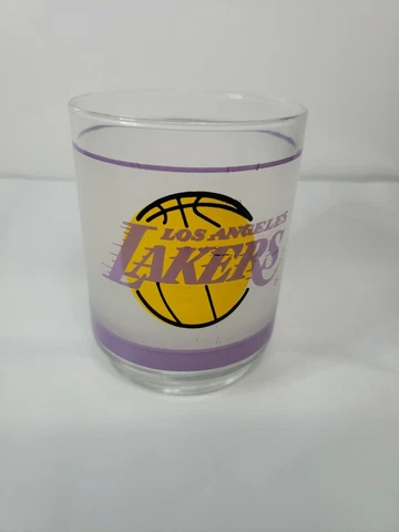 Vintage Los Angeles Lakers Frosted Drinking Cocktail Glass Mobil OIL Cover