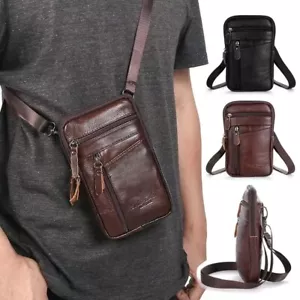 Men's Fashion Crossbody Leather Phone Pouch Belt Bag Shoulder Waist Pack Handbag - Picture 1 of 16