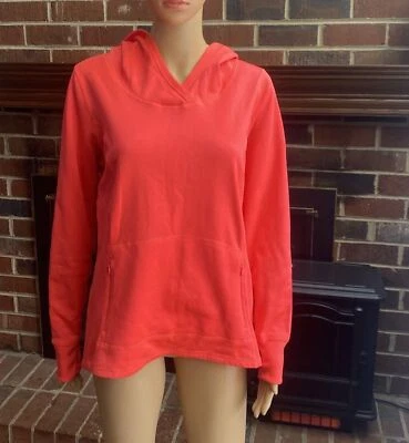 Womens Hoodie Sweatshirt Orange Pullover Long Sleeve Thumb Holes Size M Athletic - Image 1 of 4