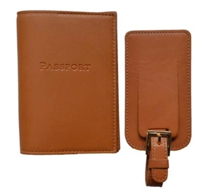 Graphic Image - Calfskin Leather - Passport Case & Luggage Tag - British Tan - Picture 1 of 1