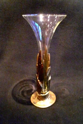 schwere Designer-VASE aus WIEN * GLASVASE in MESSINGFUSS * 1,3 kg * ~1995 /mkW04 - Bild 1 von 4