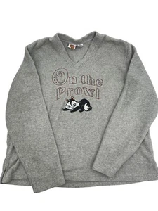 Vintage Looney Tunes Warner Bros V-Neck Sweatshirt Size XL Gray Fleece Pullover - Picture 1 of 5
