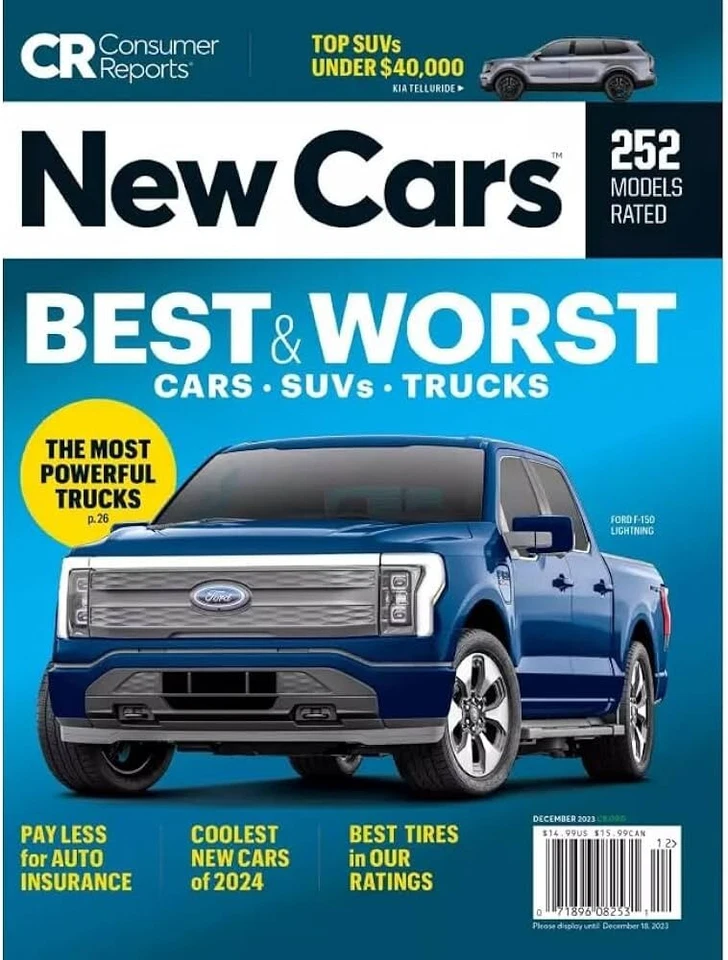 CR CONSUMER REPORTS DEC 2023 | NEW CARS | BEST & WORST CARS, SUVs, TRUCKS - Image 1 of 1