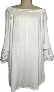 Chelsea & Theodore Tunic White Stretchy Fairy Boho Coastal Crochet Detail XL - Picture 1 of 6