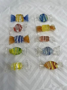 Vintage Murano Style Candy Pieces Hand Blown Art Glass Wrapped Lot Of 10 - Picture 1 of 5