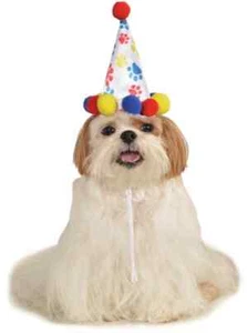 Birthday Hat Cone Paw Prints Halloween Pet Dog Cat Costume Accessory 2 COLORS - Picture 1 of 6