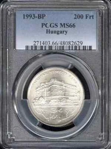 Moneda de 200 florines de plata de Hungría 1993-BP (BANCO NACIONAL) PCGS MS66 SIN CIRCULAR SOLO UNA - Imagen 1 de 2