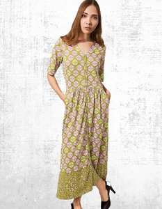 Ex White Stuff Women’s Short Sleeve Jewel Jersey Floral Dress in Green Multi - Picture 1 of 6