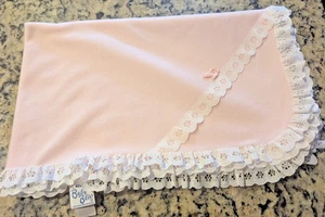 Vtg Baby Bliss Pink Layette Blanket w/Lace & Stork - SOFT SECURITY BLANKET - Picture 1 of 9