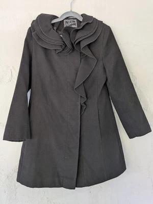 Rothschild Ruffle Collar Peacoat Girls Black Dress Coat Trench Size 8 Winter  - Image 1 of 4