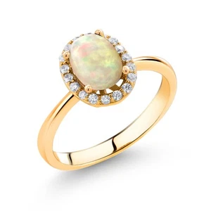 0.71 Ct Oval Cabochon White Ethiopian Opal 18K Yellow Gold Plated Silver Ring - Picture 1 of 5