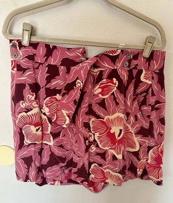 Shorts de seda feminino equipamento tamanho 12 edição limitada havaiano floral rosa vermelho - Imagem 1 de 4