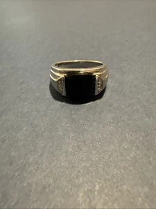 Stainless Steel Men’s Onyx And Diamond Ring Size 11 - Picture 1 of 2
